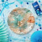 Boho Beach Floral Blue Peach Wedding Pappteller (Party)