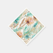 Boho Beach Floral Blue Peach Wedding Serviette (Ecke)