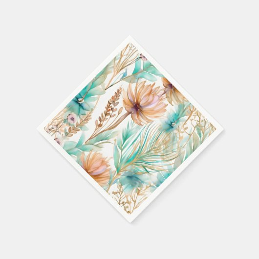 Boho Beach Floral Blue Peach Wedding Serviette (Ecke)