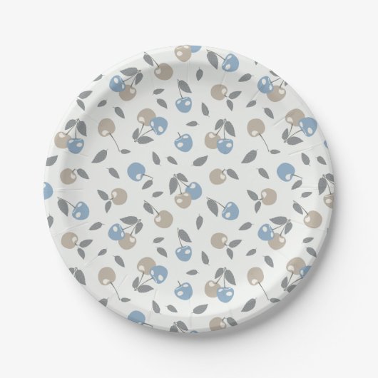 Boho Beach Kirschen - beige blaues Fruchtmuster. Pappteller (Vorderseite)