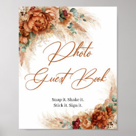 Boho Beach Kupfer Blumengrün Foto Gästebuch