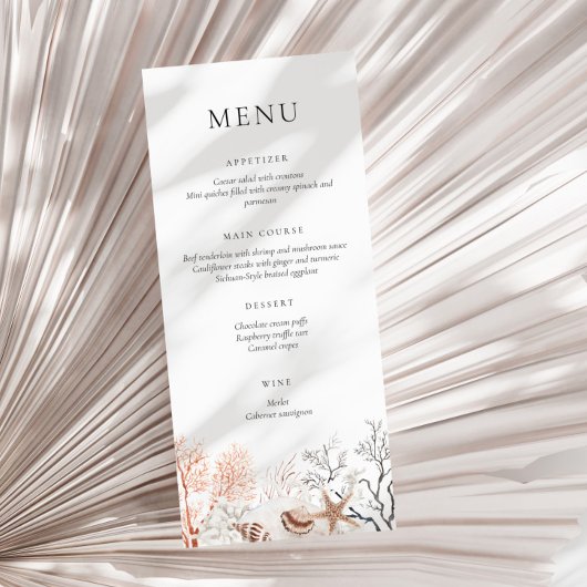 Boho Beach Neutral Coral Reef Menü Menükarte