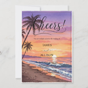 Boho Beach Ocean California & Golden Sun Wedding Einladung