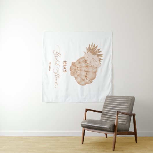 Boho Beach Seashell Brautparty Foto Hintergrund Wandteppich (Beispiel (Horizontal))