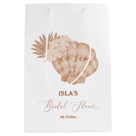 Boho Beach Seashell Brautparty Mittlere Geschenktüte (Vorderseite)
