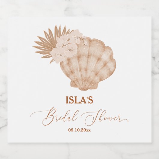Boho Beach Seashell Brautparty Schaumweinetikett (Einzelnes Label)