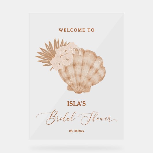 Boho Beach Seashell Brautparty Willkommen Acrylschild (Vorderseite)