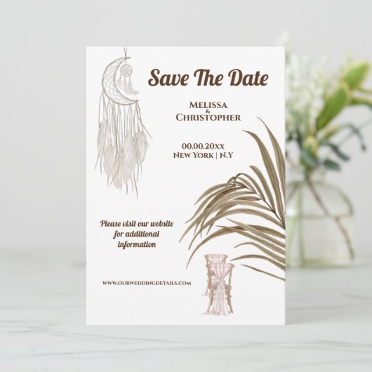 Boho Beach Traumfänger Hochzeitskleid chic Save The Date (Stehend Vorderseite)