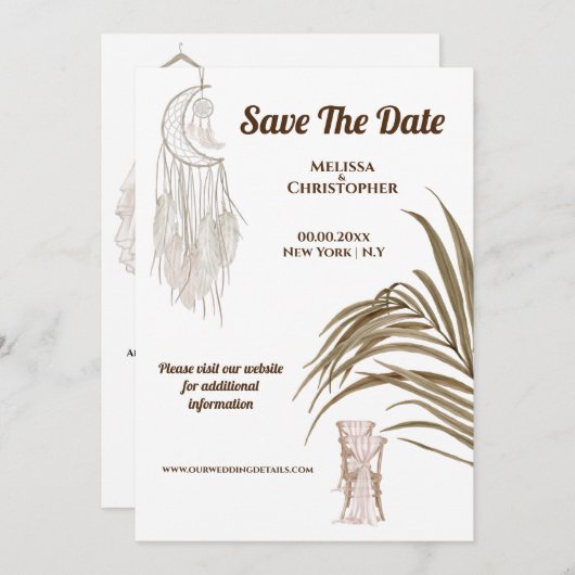Boho Beach Traumfänger Hochzeitskleid chic Save The Date (Vorne/Hinten)
