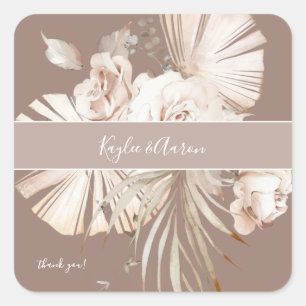 Boho Beach Tropical Beige Blumen Thank You 2 Quadratischer Aufkleber