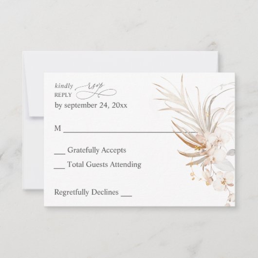 Boho Beach Tropical Beige Floral ni Meal UAWG 2 RSVP Karte (Vorderseite)