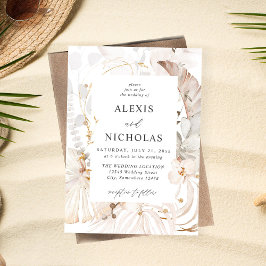 Boho Beach Tropical Beige Floral Wedding Einladung