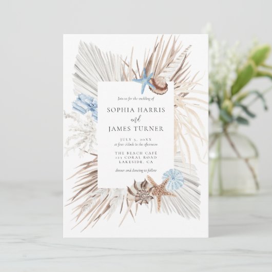 Boho Beach Wedding Einladung (Stehend Vorderseite)