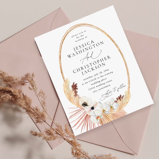 Boho Beach White Floral Wedding Einladung