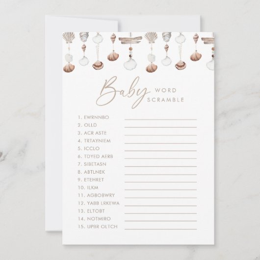 Boho Beach Word Scramble Baby Showspiel Einladung (Vorderseite)