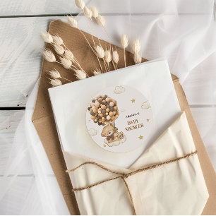 Boho Bear Baby Dusche Beige Tan Runder Aufkleber