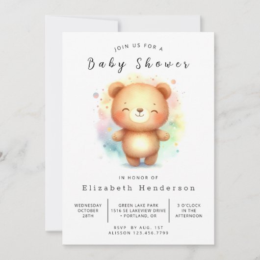 Boho Bear Baby Dusche Einladung (Vorderseite)