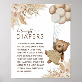 Boho Bear Baby Dusche 'Late Night Diaper' Poster