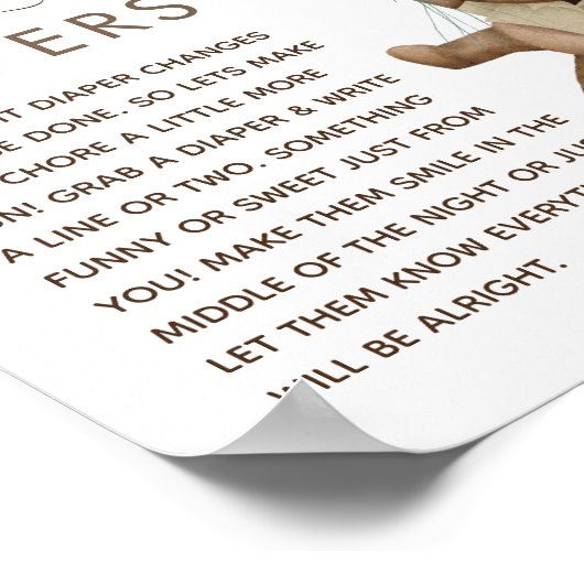 Boho Bear Baby Dusche 'Late Night Diaper' Poster (Ecke)