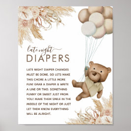 Boho Bear Baby Dusche 'Late Night Diaper' Poster