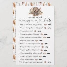 Boho Bear Baby Dusche "raten Sie, wer" Spiel