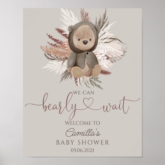 Boho Bear Baby Dusche Willkommen Poster (Vorne)
