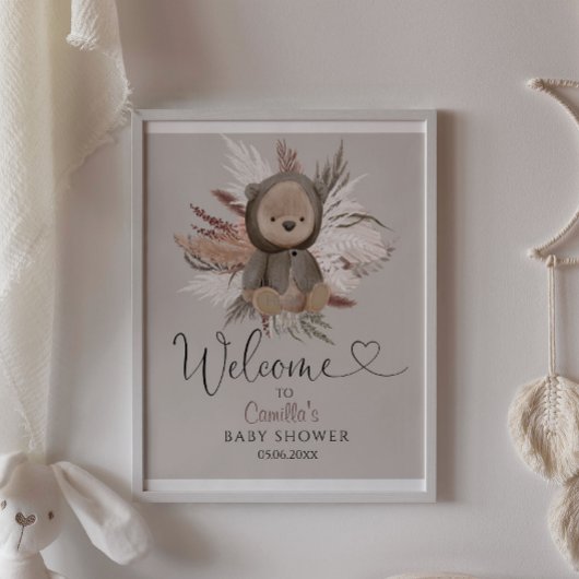Boho Bear Baby Dusche Willkommen Poster