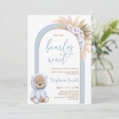 Boho Bear Baby Shower Boy Einladung (Stehend Vorderseite)