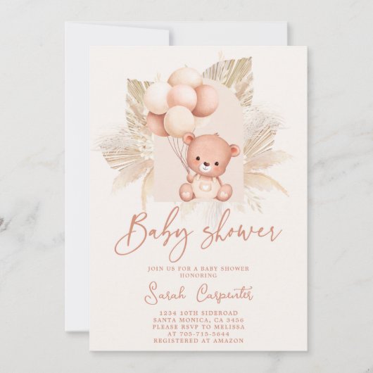 Boho Bear Baby Shower Einladung (Vorderseite)