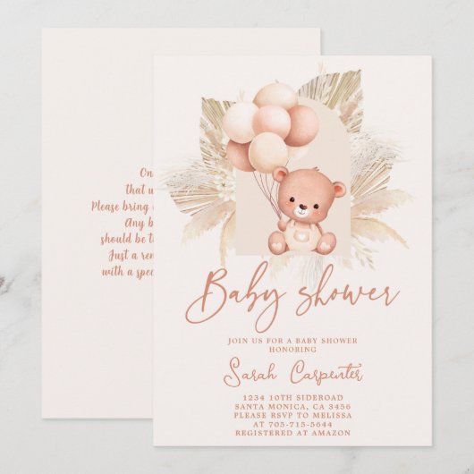 Boho Bear Baby Shower Einladung (Vorne/Hinten)