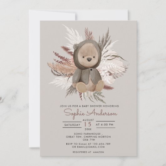 Boho Bear Baby Shower Einladung (Vorderseite)