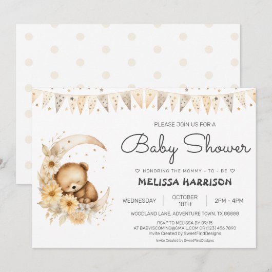 Boho Bear Baby Shower Einladung (Vorne/Hinten)