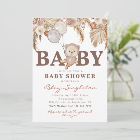 Boho Bear Baby Shower Einladung | Bärendusche (Stehend Vorderseite)