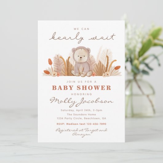Boho Bear Baby Shower Einladung | Bärendusche (Stehend Vorderseite)