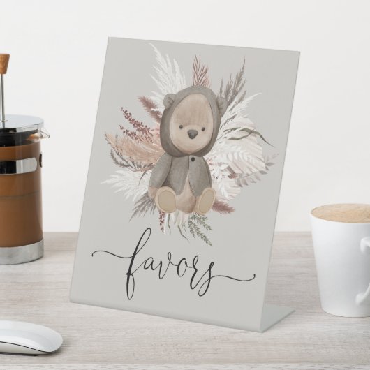 Boho Bear Baby Shower favorisiert Pedestal Sign Sockelschild (In SItu)