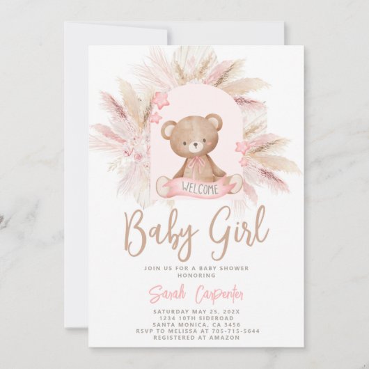 Boho Bear Baby Shower Girl Einladung (Vorderseite)