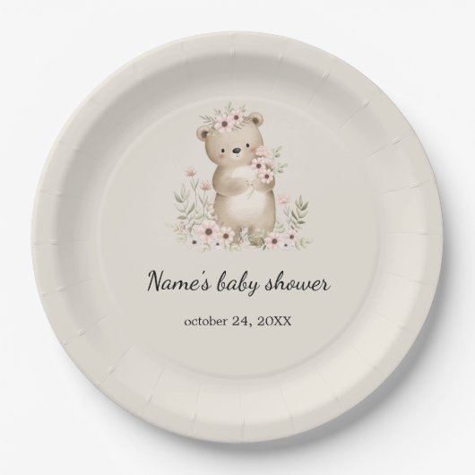 Boho Bear Bee Woodland Baby Dusche Teller (Vorderseite)