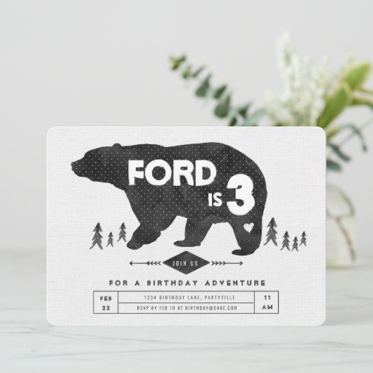Boho Bear Birthday Einladung (Stehend Vorderseite)