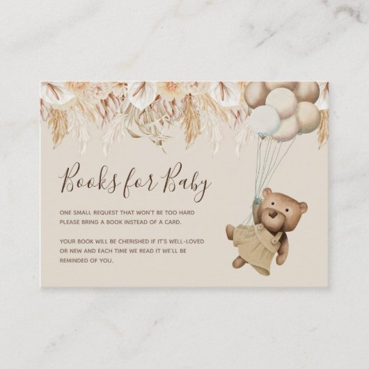 Boho Bear Book Request Baby Dusche Begleitkarte (Vorderseite)