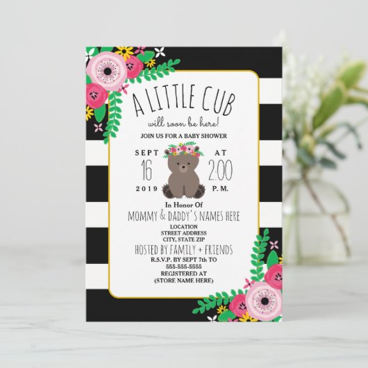 Boho Bear Cub Babydusche Einladung (Stehend Vorderseite)