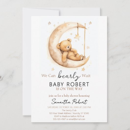 Boho Bear Gender Neutral Baby Dusche Einladung (Vorderseite)