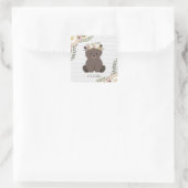 Boho Bear Grey Wood Baby Dusche Quadratischer Aufkleber (Tasche)