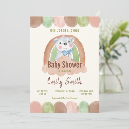Boho Bear in der Cloud Baby-Dusche Einladung (Stehend Vorderseite)