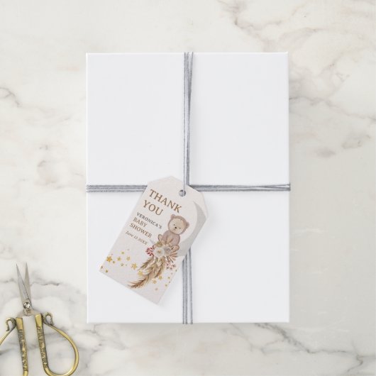 Boho Bear Moon Babydusche Danke Geschenkanhänger (Mit Garn)