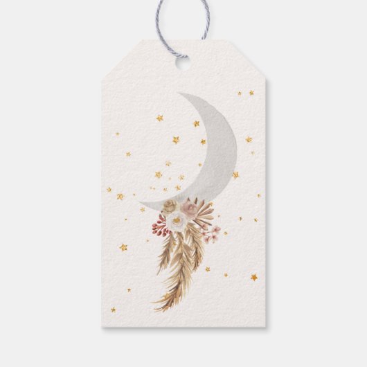 Boho Bear Moon Babydusche Danke Geschenkanhänger (Rückseite)