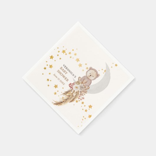 Boho Bear Moon Babydusche Danke Serviette (Ecke)