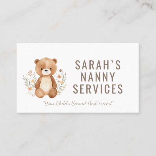 Boho Bear Nanny Babysitter Childcare Visitenkarte (Vorderseite)