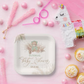 Boho Bear Pampas Baby Dusche Green Pappteller (Party)