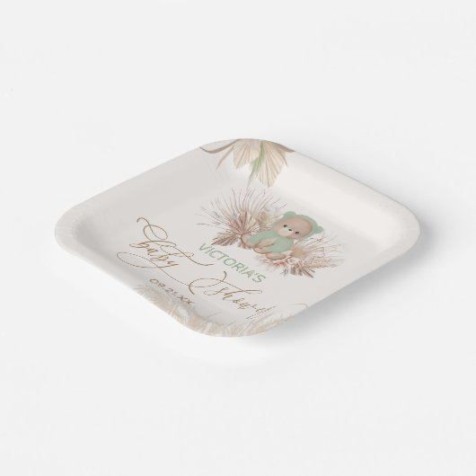 Boho Bear Pampas Baby Dusche Green Pappteller (Gewinkelt)