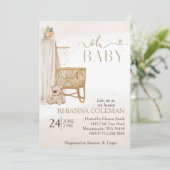 Boho Bear Pampas Gras Blütenbaby Dusche Einladung (Stehend Vorderseite)